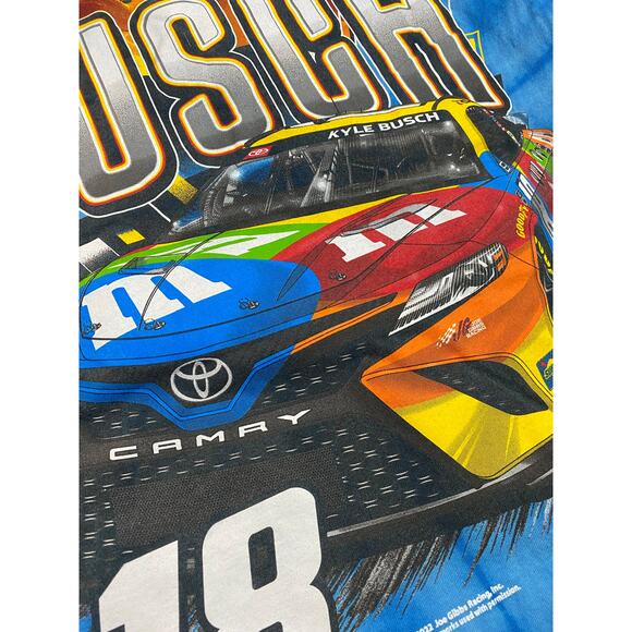 Kyle Busch Joe Gibbs Racing T-Shirt – Men’s Large, Royal M&M’s Tie-Dye - Picture 6 of 9